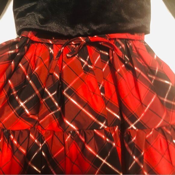 KIDS Girls Zunie Holiday 2 Piece Red Plaid Dress Bolero Black Velour Jac… - Picture 6 of 7